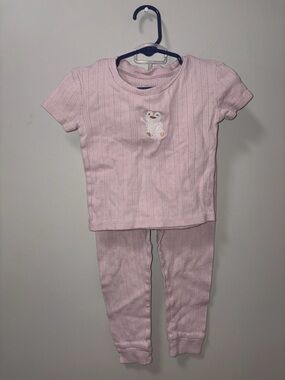 Penelope Mack Mauve Ribbed Embroidered Penguin Pajama Set Girls 3T
